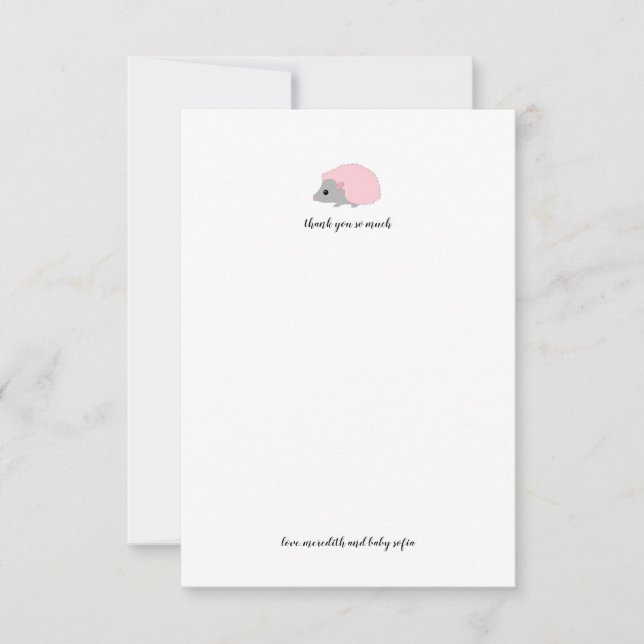 Pink hedgehog woodland animal tarjeta de agradecim (Anverso)