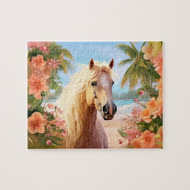 Pink Hibiscus Beach Palomino Horario Puzzle (Horizontal)