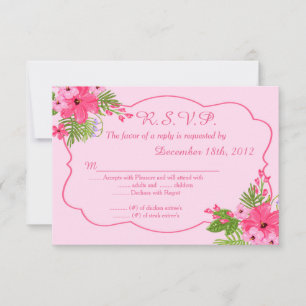 Pink Hibiscus Hawaiian Tarjeta de respuesta 3.5x5