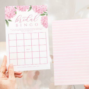 Pink Hydrangea Bridal Ducha Papel Bingo Tarjeta de