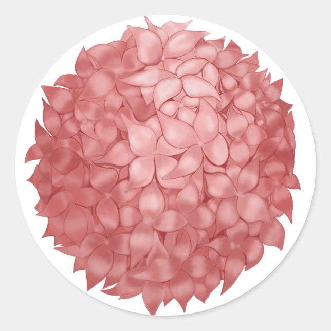 Pink Hydrangea Stikers Classic Round Pegatina (Anverso)