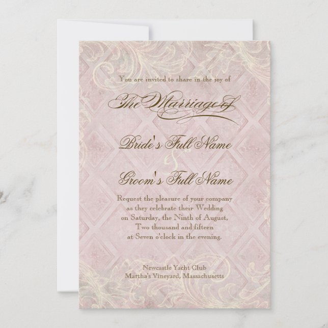 Pink Hydrangea Swirl - Invitación a la boda (Anverso)