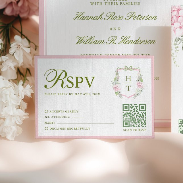 Pink Hydrangea Wedding RSVP Card (Subido por el creador)