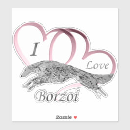 Pink I Love Borzoi Die Cut Vinyl Pegatina