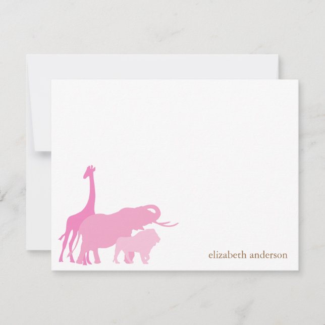 Pink Jungle Animals Personalized Gracias Notas (Anverso)