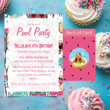 Pink Kawaii Gats Pool Fiesta Invitaciones de cumpl