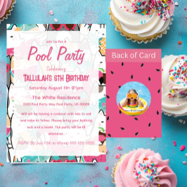 Pink Kawaii Gats Pool Fiesta Invitaciones de cumpl
