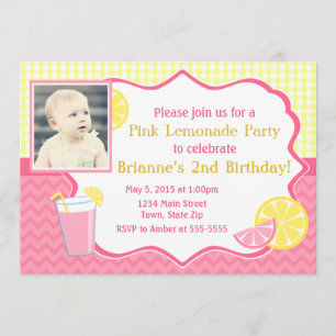 Pink Lemonade Birthday Invitación 5x7 Tarjeta foto
