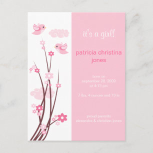 Pink Love Birds Spring Flowers Baby Invitación