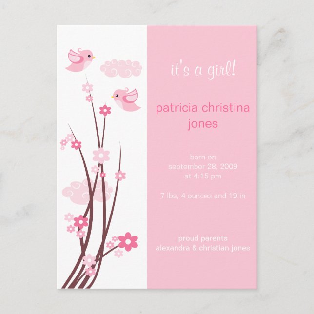 Pink Love Birds Spring Flowers Baby Invitación (Anverso)