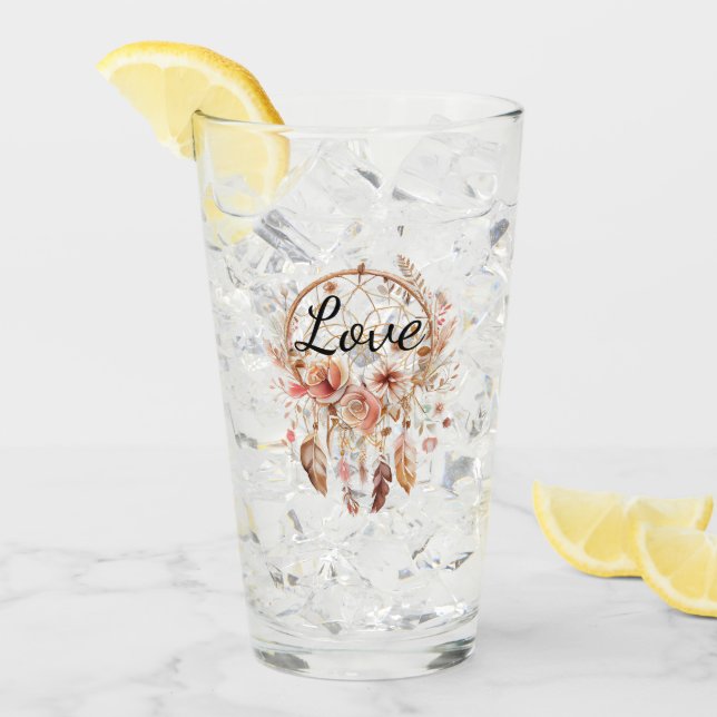 Pink Love Boho Floral Feathers Dream Catcher (Anverso (hielo))