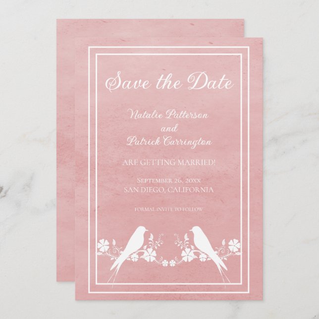Pink Lovebird Floral Guardar la invitación de fech (Anverso / Reverso)
