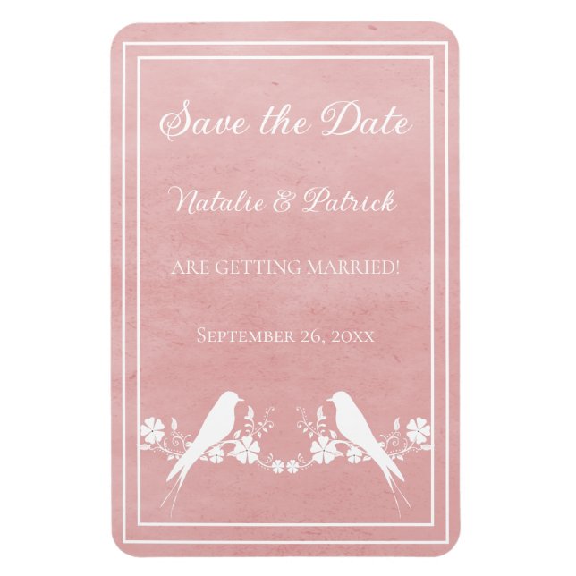 Pink Lovebird Floral Salva el imán de la fecha (Vertical)