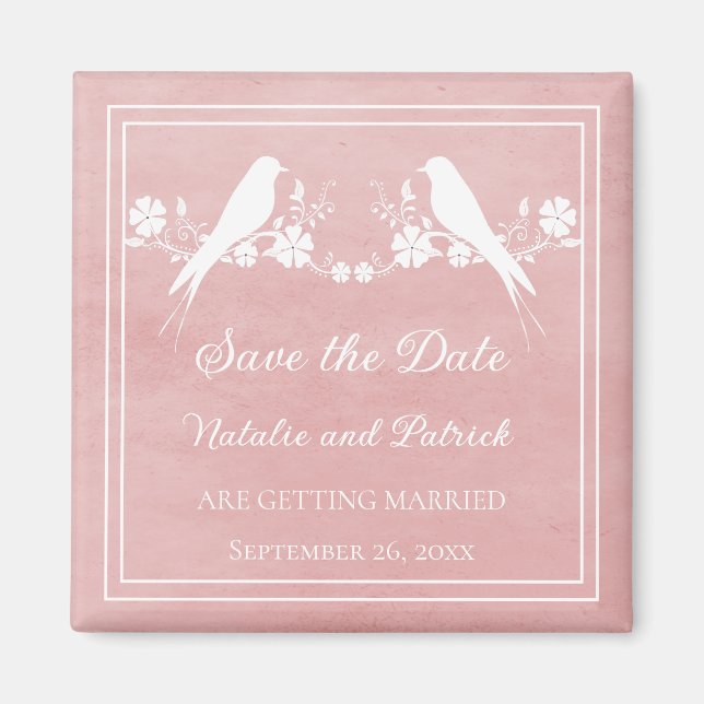 Pink Lovebird Floral Salva el imán de la fecha (Frente)