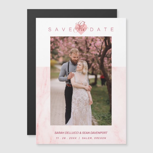 Pink Marble Effect Romantic Photo Engaged Couple (Anverso/Reverso)