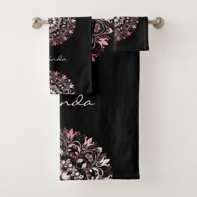 Pink Metallic Black | Floral Mandala | Monogram (In situ)
