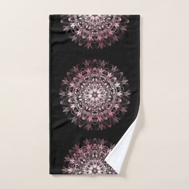 Pink Metallic Black | Floral Mandala | Monogram (Toalla de mano)