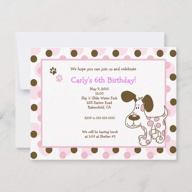 PINK MOD PUPPY Chica Invitaciones de cumpleaños (Anverso)