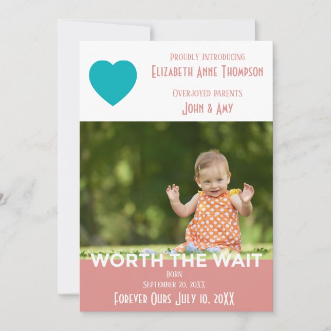 Pink Modern Worn the Wait - Invitación Adopción (Anverso)