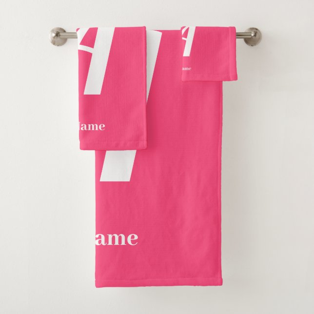 Pink Monogram with Name Bath Towel Set (In situ)