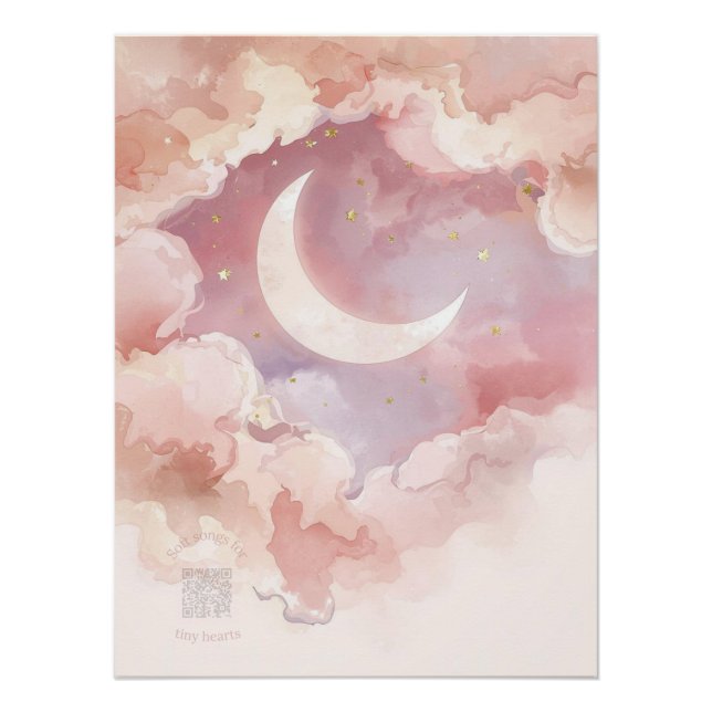 Pink Moon & Cloud Watercolor Poster – 30 Lullabies (Anverso)