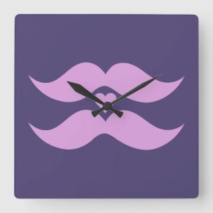 Pink Mustaches reloj de pared personalizado