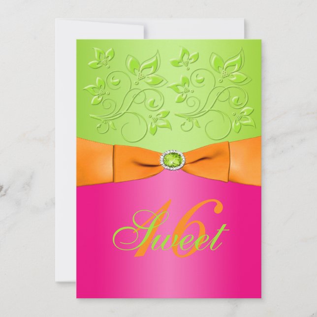 Pink, Naranja y Green Sweet 16 invitaciones (Anverso)