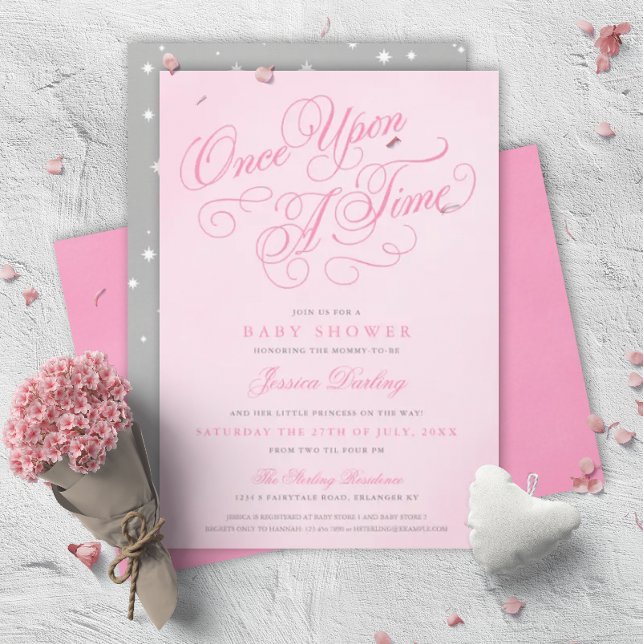 Pink Once Upon A Time Baby Shower Invitaciones (Subido por el creador)