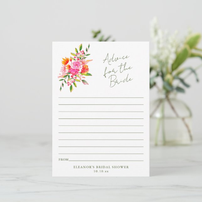 Pink Orange Floral Advice for the Bride Card (Anverso de pie)