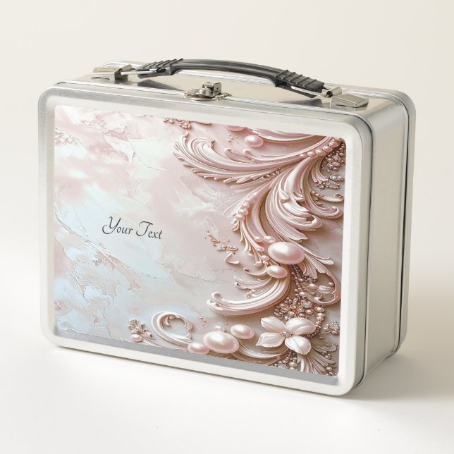 Pink Ornate Pearl and Floral Lunchbox (Anverso)