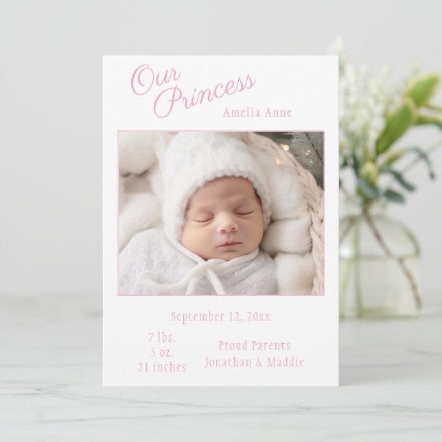 Pink Our Princess Photo Baby Anuncio (Anverso de pie)