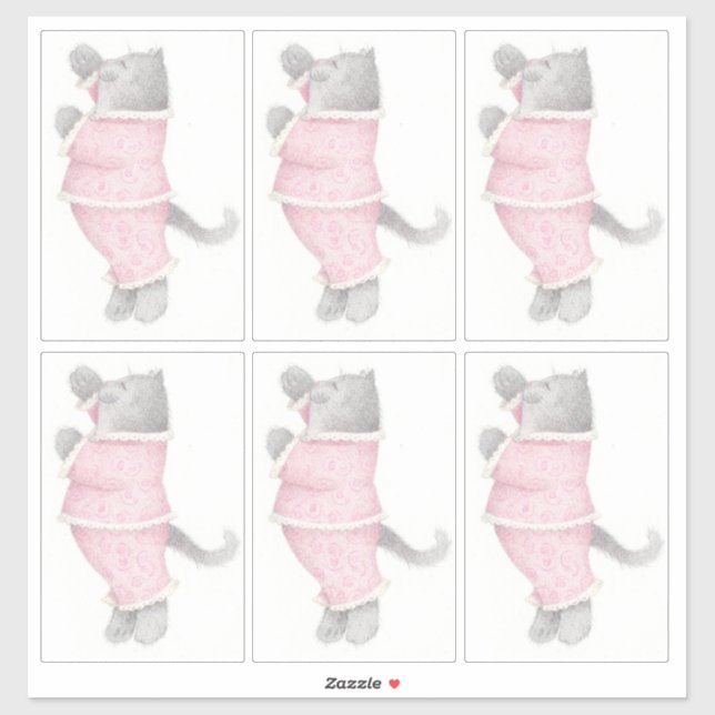 PINK PAJAMAS CAT 14 "X14" Pegatina de vinilo (Hoja)