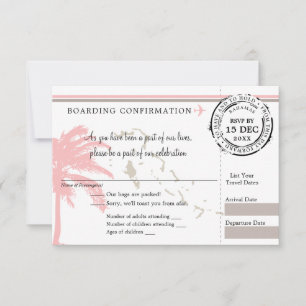 Pink Palm Tree Bahamas Boarding Pass Wedding RSVP