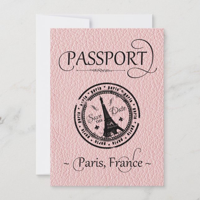 Pink Paris Passport Guardar la tarjeta de fecha (Anverso)