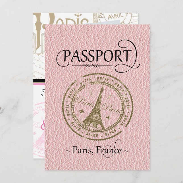 Pink Paris Passport Guardar la tarjeta de fecha (Anverso / Reverso)