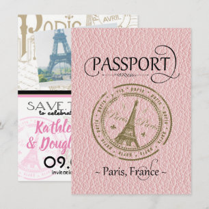 Pink Paris Passport Guardar la tarjeta de fecha