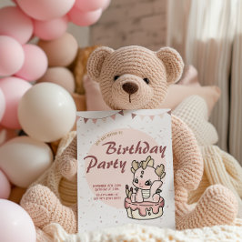 Pink Pastel Baby Dragon Invitación de cumpleaños