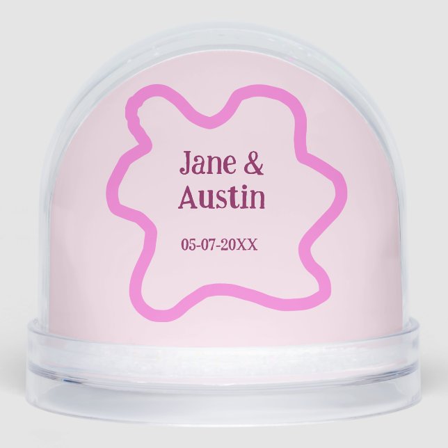 Pink pastel retro wedding border frame name date (Anverso)