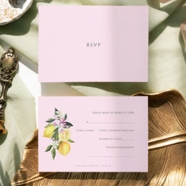 Pink Pastel Watercolor Citrus Wedding RSVP Card (Subido por el creador)