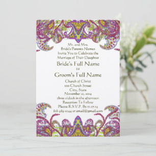 Pink Peacock Paisley Gatsby Wedding Invitación