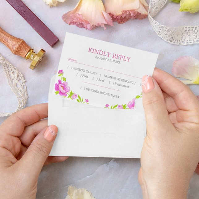 Pink Peonies Floral Magenta RSVP (Subido por el creador)