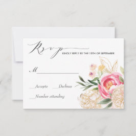 Pink Peonies Gold Watercolor boda Rsvp