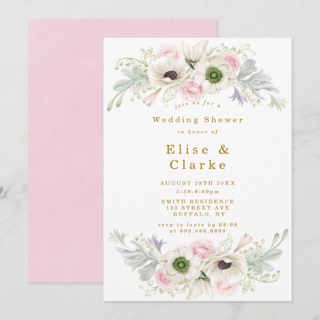 Pink Peony Anemone Flor Dorada Wedding Ducha (Anverso / Reverso)