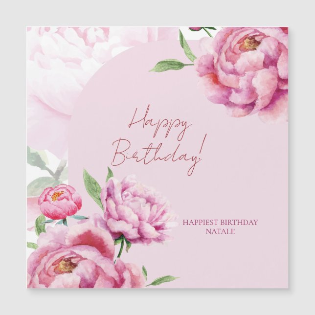 Pink Peony Birthday Folded Greeting Card (Anverso)