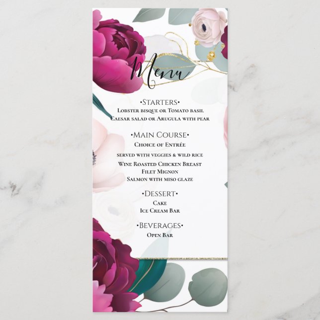 Pink Peony Eucalyptus Garden Floral Glam Menu (Anverso)