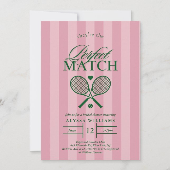 Pink Perfect Match Tennis Bridal Shower Invitación (Anverso)