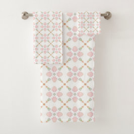 Pink petal and pastel triangle tile pattern on whi
