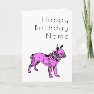 Pink Pitbull Dog Art Deco Tarjeta de cumpleaños