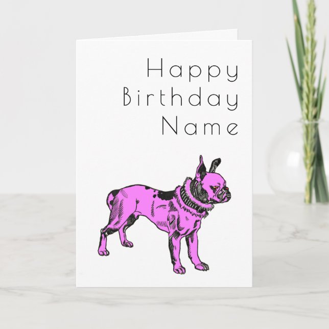 Pink Pitbull Dog Art Deco Tarjeta de cumpleaños (Anverso)