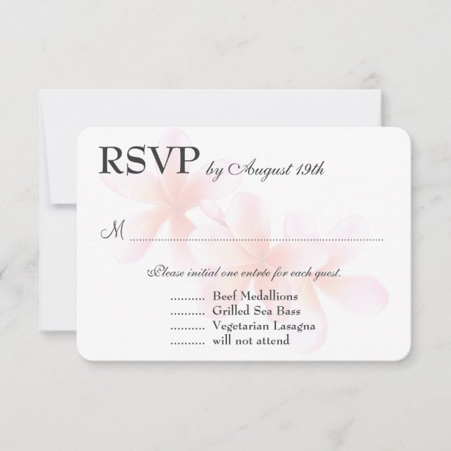 Pink Plumeria White RSVP con selección de comidas (Anverso)